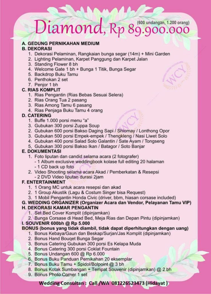 Paket Nikah Diamond 600 Undangan Pusat Wedding Organizer Yogyakarta